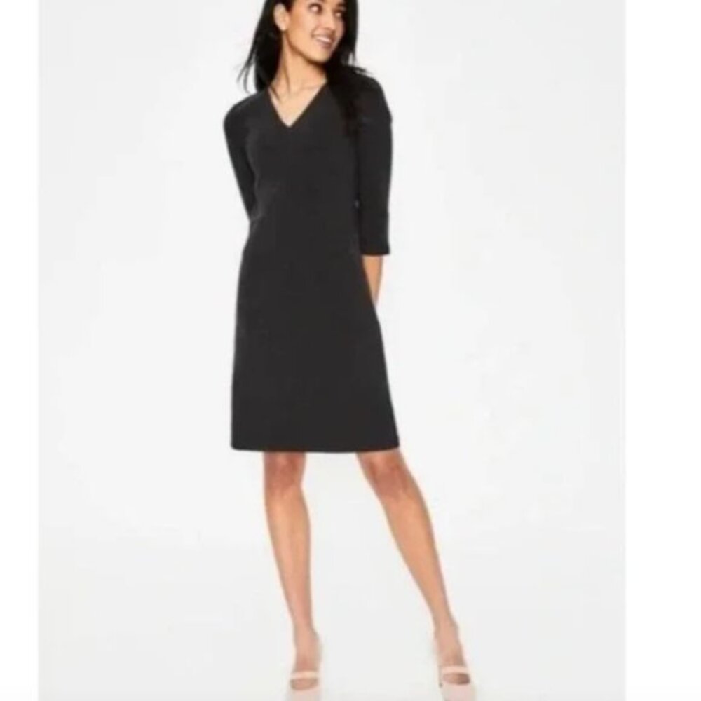 Boden Black Bronte Ottoman Ribbed Shift Dress 3/4 Sleeve Pockets- Size 18